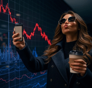 Falling Tinder stock chart with Tinderella taking a selfie
